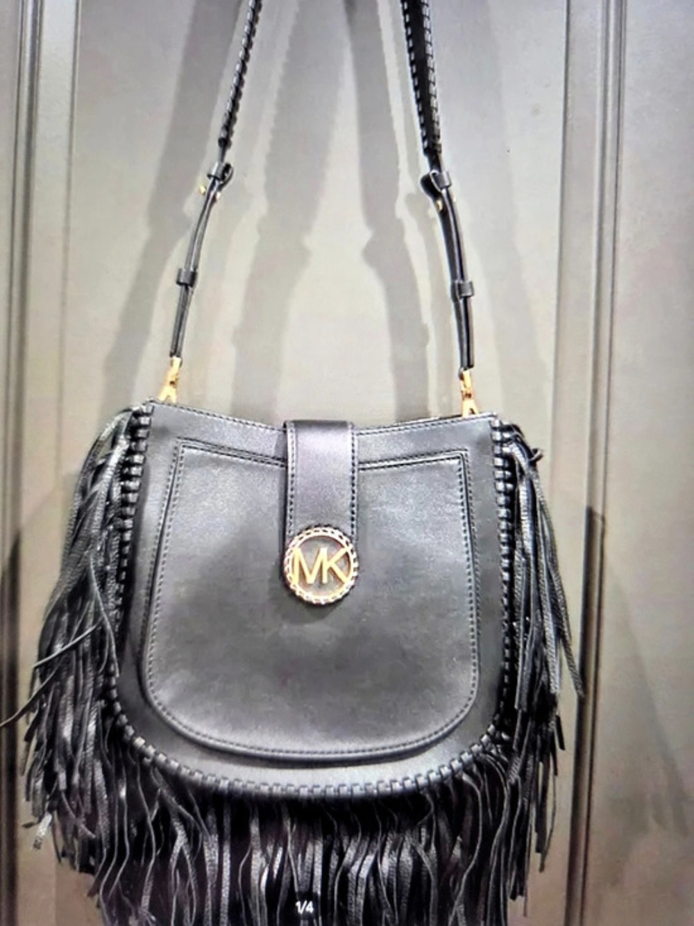 Michael Kors Black Leather Fringe Shoulder Bag